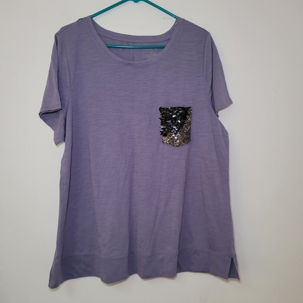 NWOT Lane Bryant Sequin Pocket Embellished T-Shirt‎ in Purple, Size 18/20